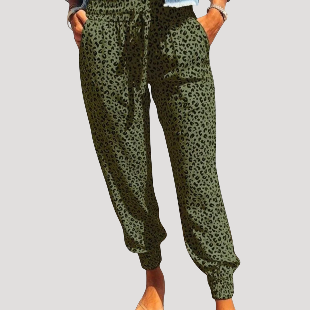 Pantalon de Jogging Femme à Imprimé Animalier et Taille à Cordon