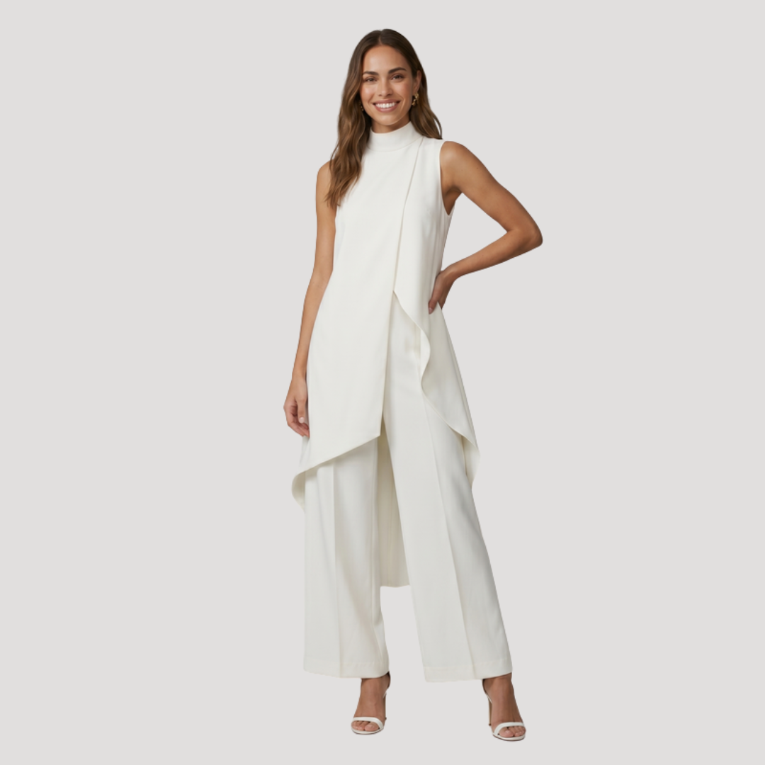 Ensemble Femme Élégant Haut Long Asymétrique et Pantalon Large