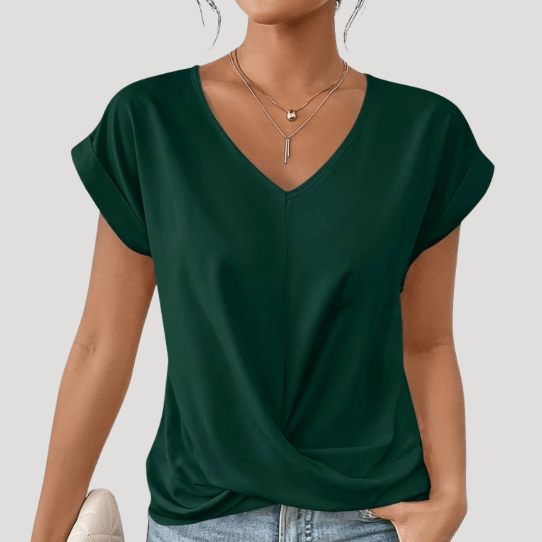 T-shirt Femme Col V Drapé Fluide Été