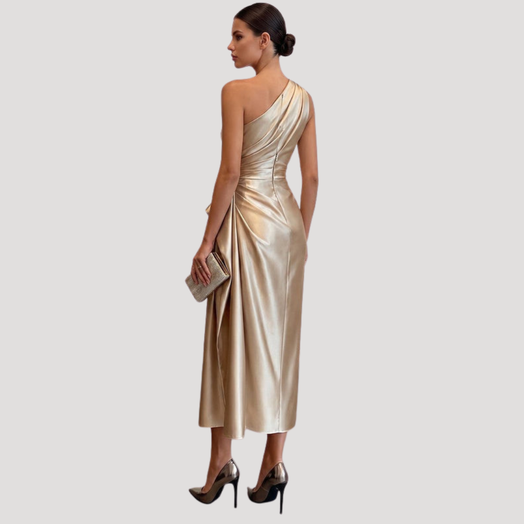 Robe Midi Satinée Une Épaule Femme