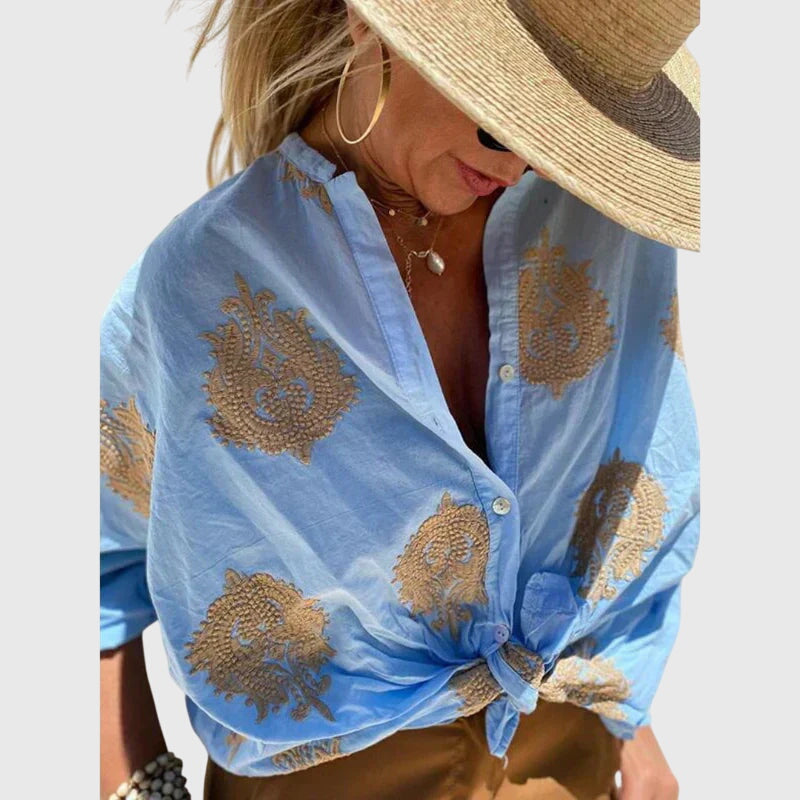 Blouse Femme Imprimée Fleurie à Nouer Décontractée