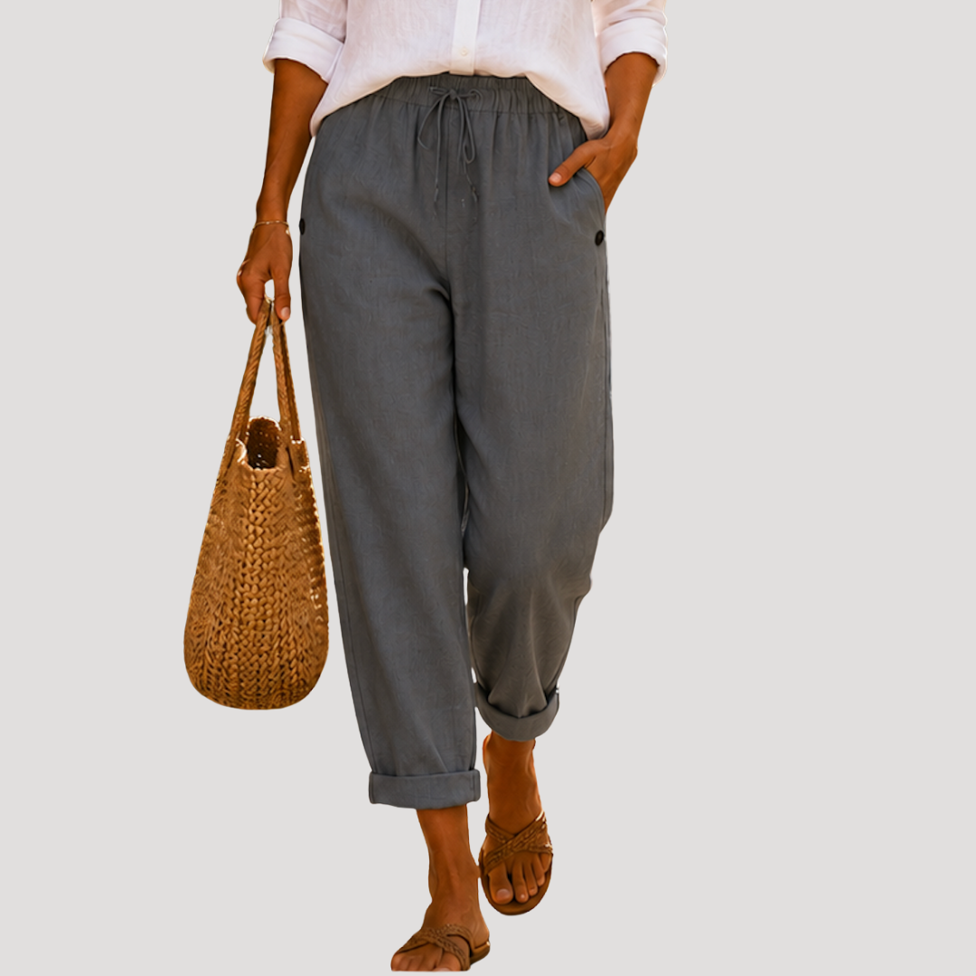 Pantalon Femme Jambe Droite Taille Coulissante Été