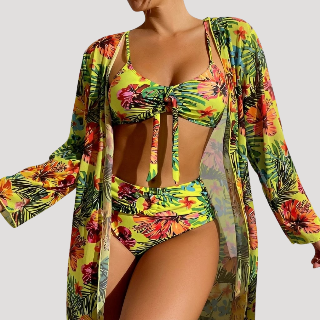 Tankini Femme Fleuri avec Kimono Long Assorti