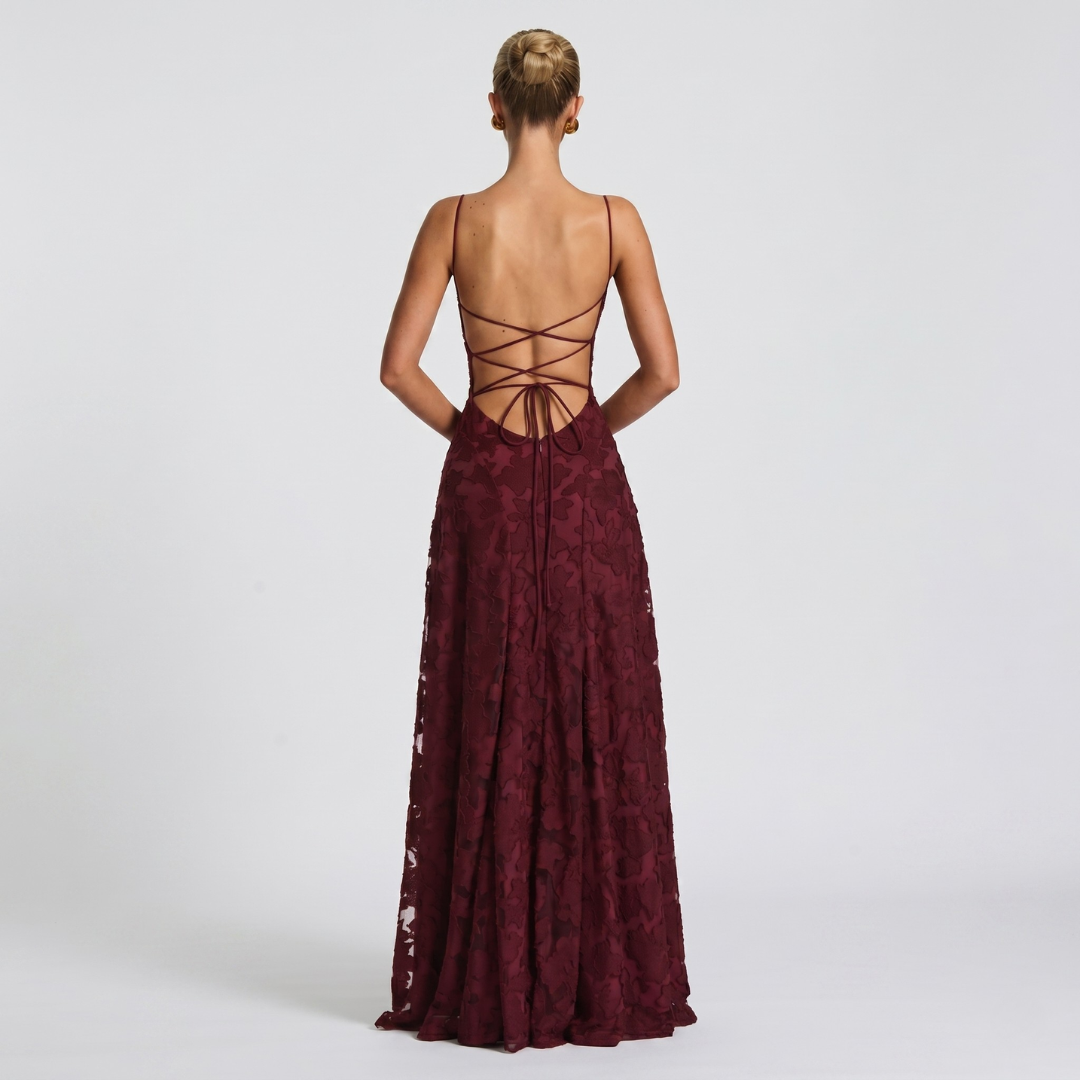 Robe Longue De Soirée Femme Évasée En Dentelle Élégante