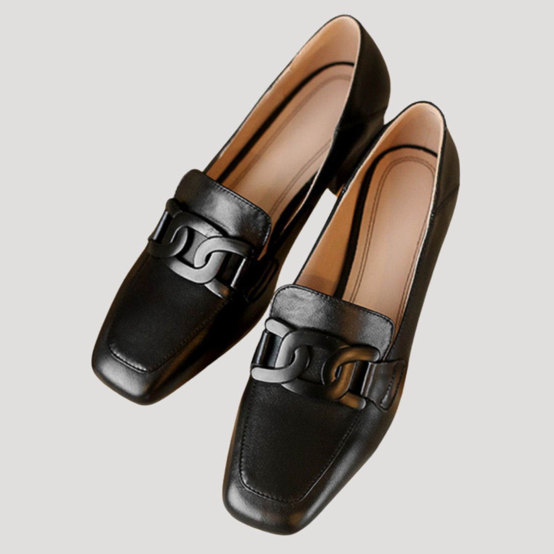 Mocassins Femme à Talon avec Chaîne et Bout Carré