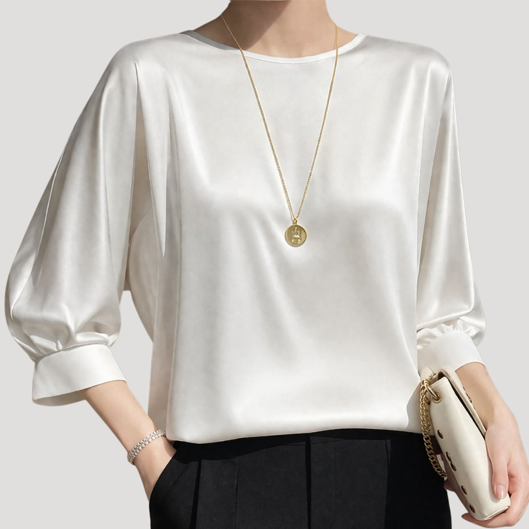 Blouse Femme Élégante Col Rond Manches 3/4