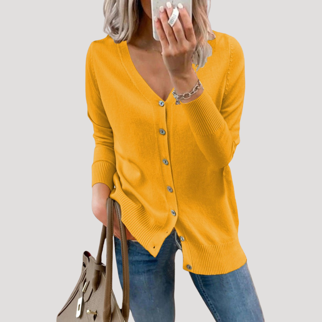 Cardigan Femme en Maille Col V à Poignets Côtelés