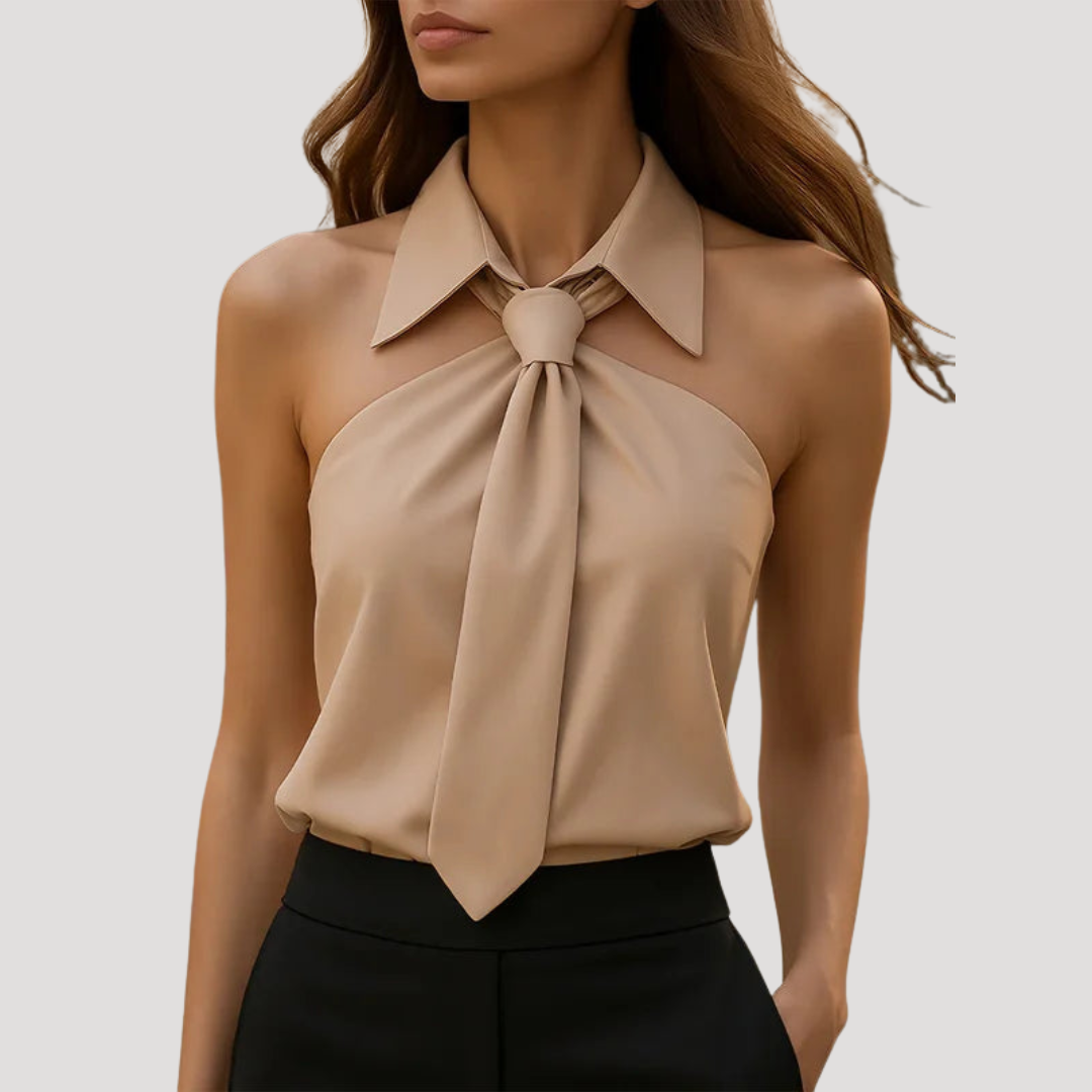 Top Femme Col Noué Sans Manches Élégant