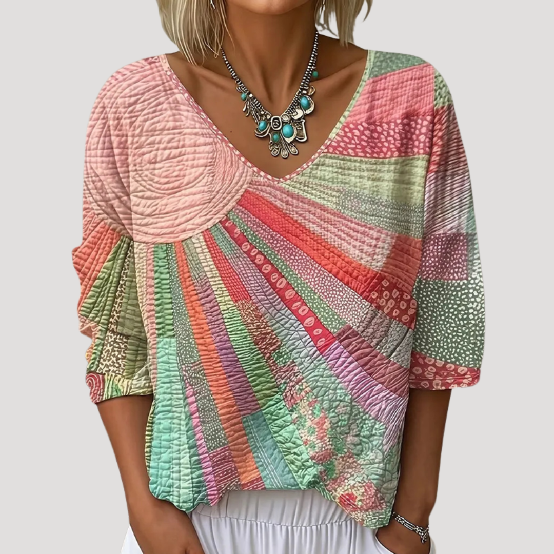 Blouse femme imprimée vintage à manches courtes