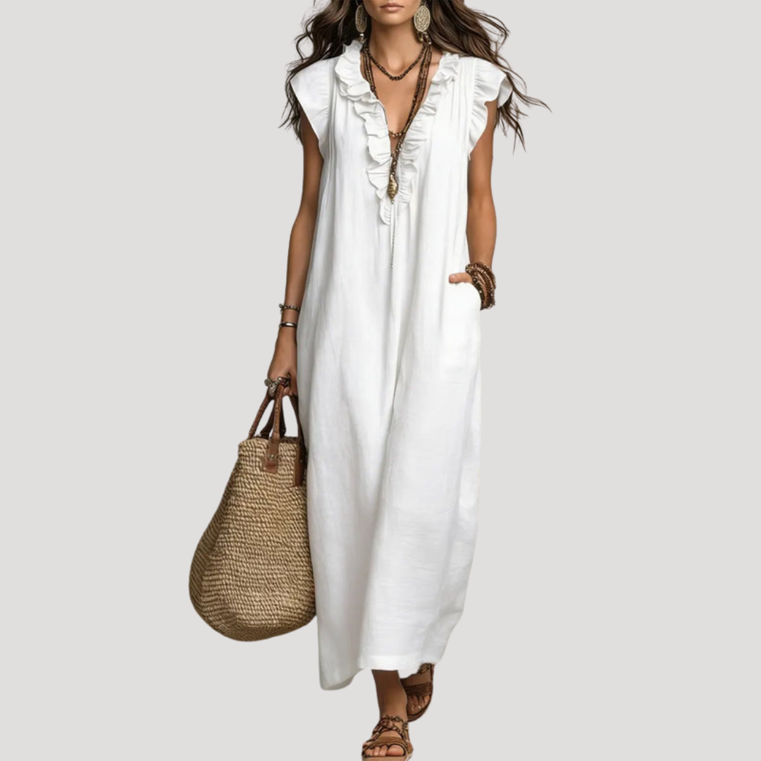 Robe Longue Bohème Volants Sans Manches