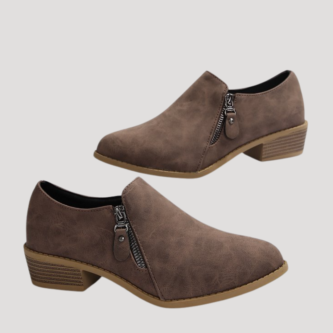 Bottines Femme à Talon Bas et Détails Zippés