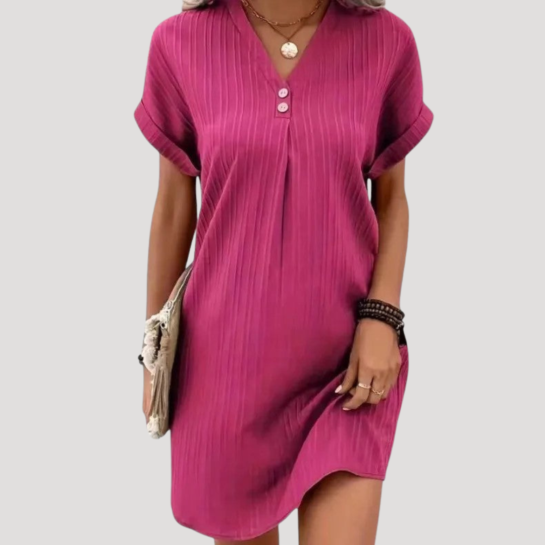 Robe Courte Femme Décontractée Col V Texturée