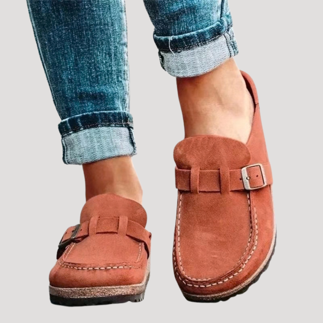 Mocassins femme élégants en suédine avec boucle