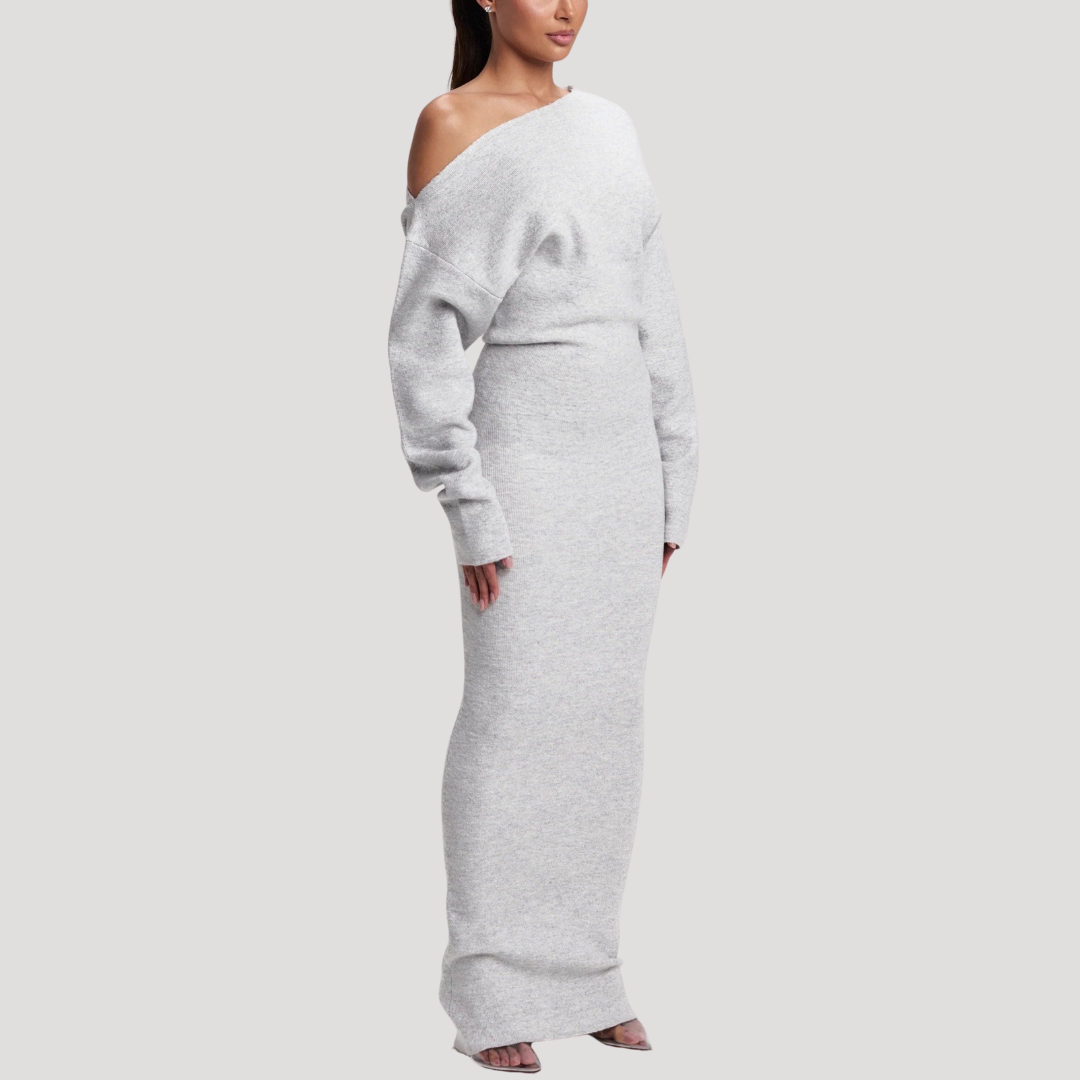 Robe Longue Femme en Maille Épaules Dénudées