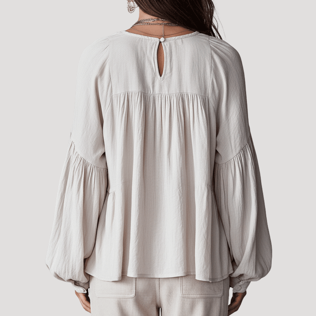 Blouse Femme Col V à Volants Manches Longues