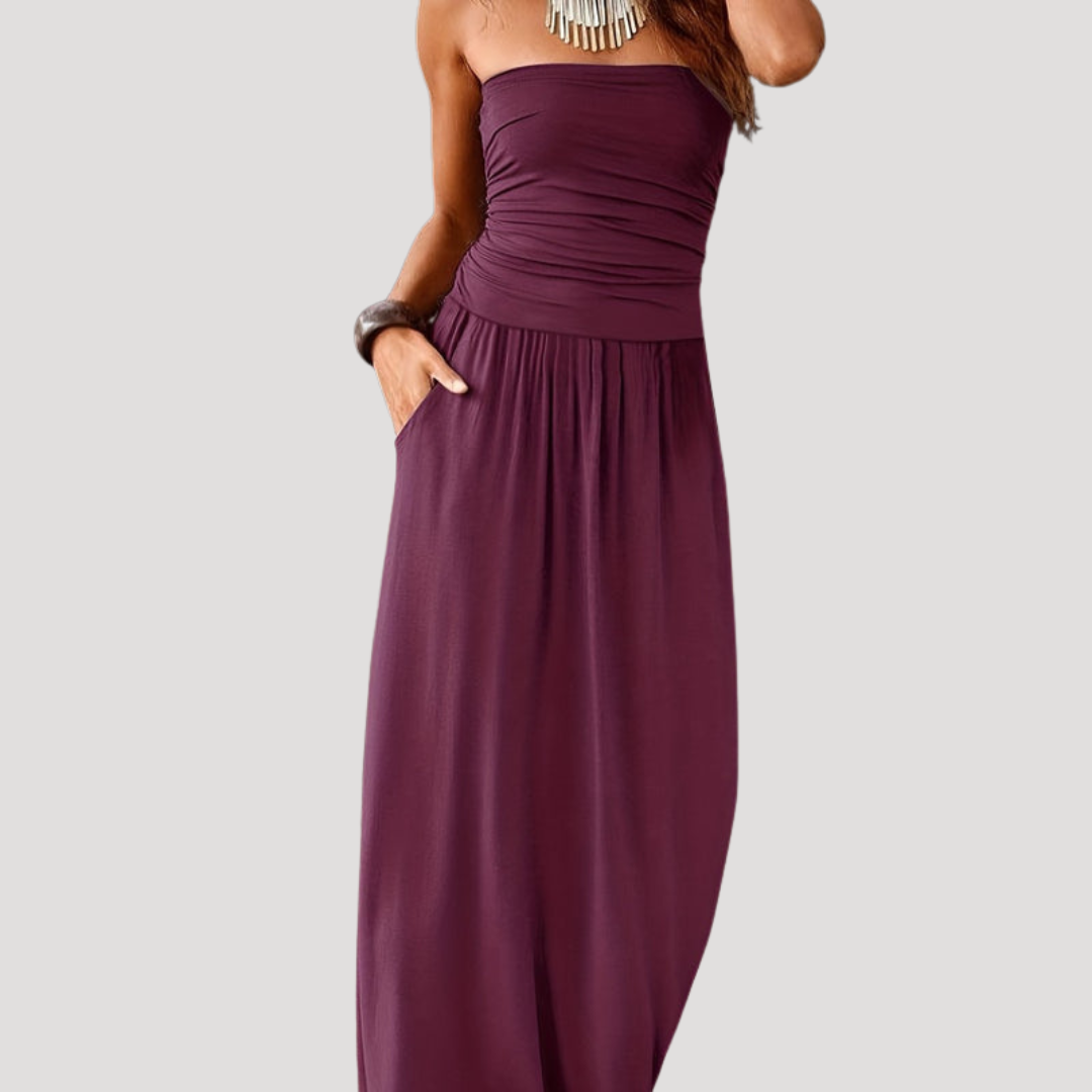 Robe Longue Bustier Froncée Femme