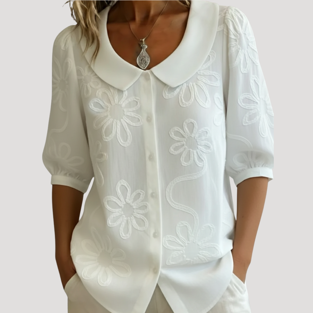 Blouse en Dentelle Femme Fleurie Manches Courtes