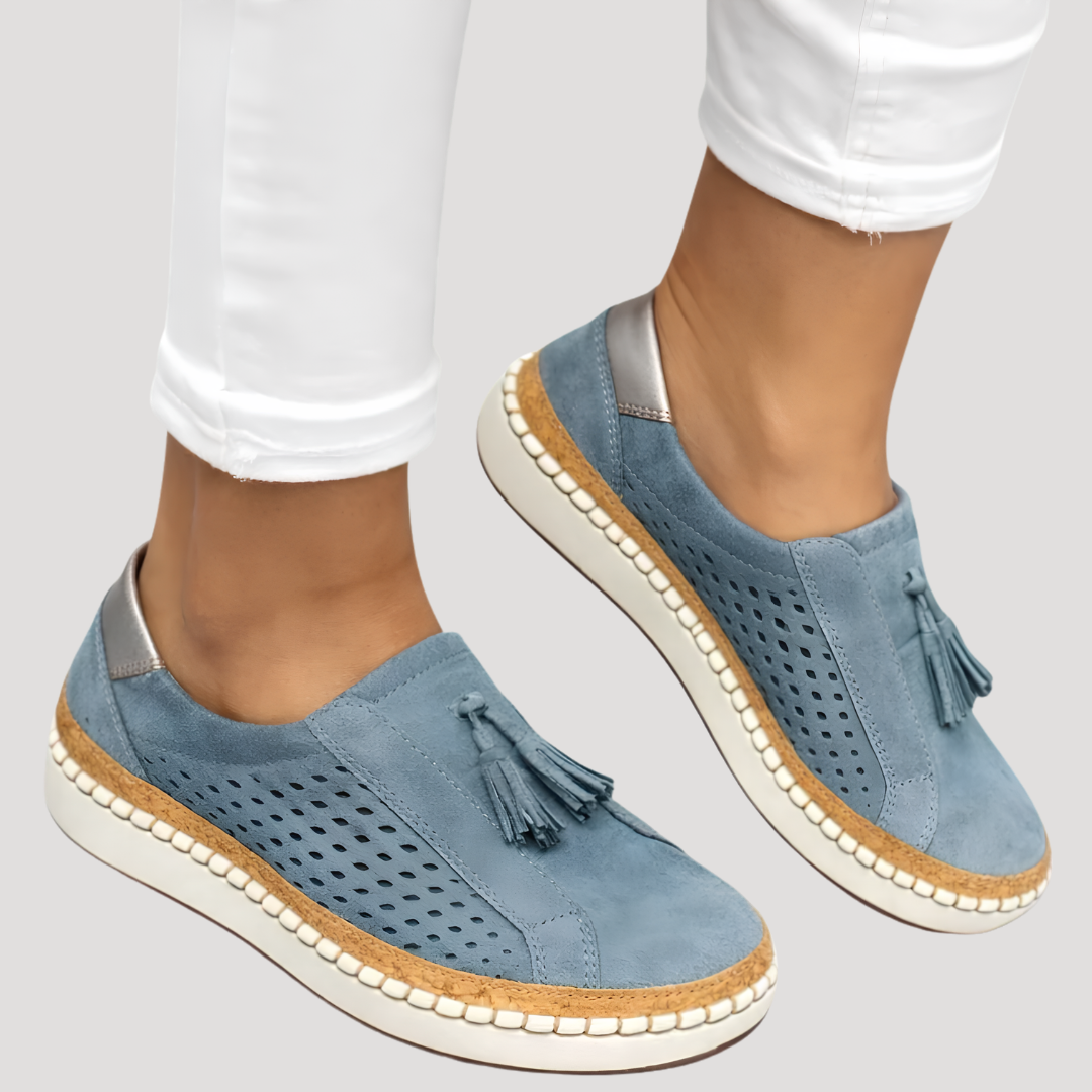 Mocassins Femme Coupe Large à Pompons