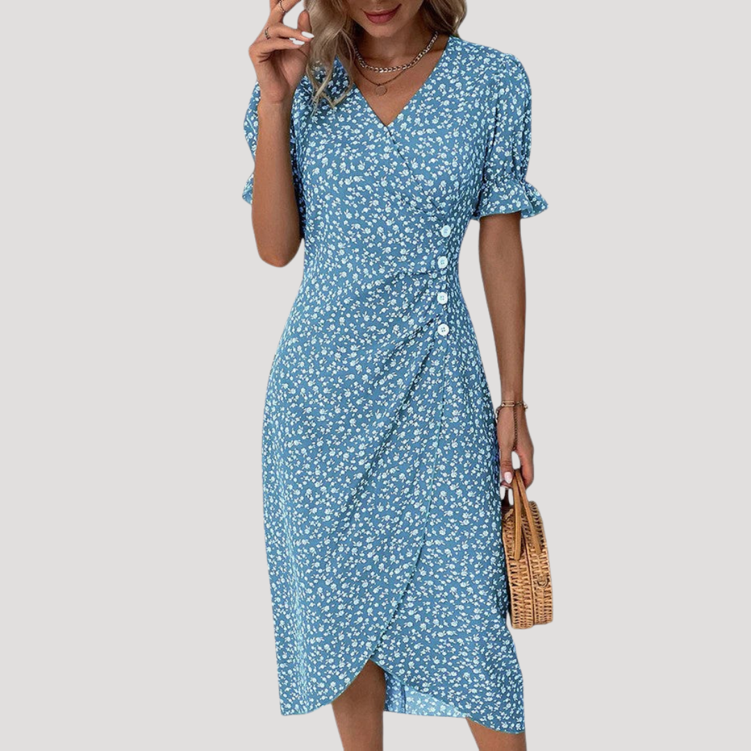 Robe Portefeuille Femme Fleurie Manches Courtes