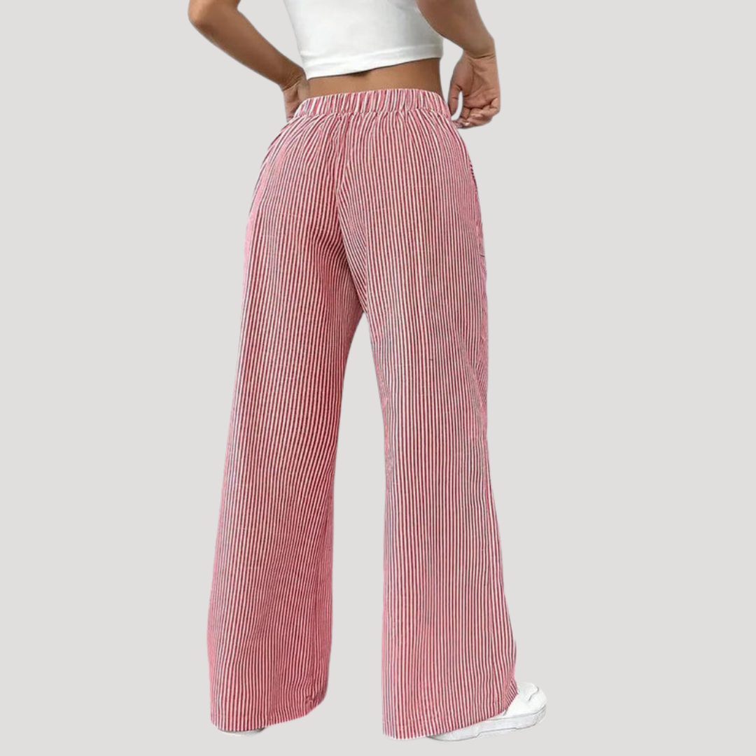 Pantalon Femme Décontracté Jambes Larges Rayées