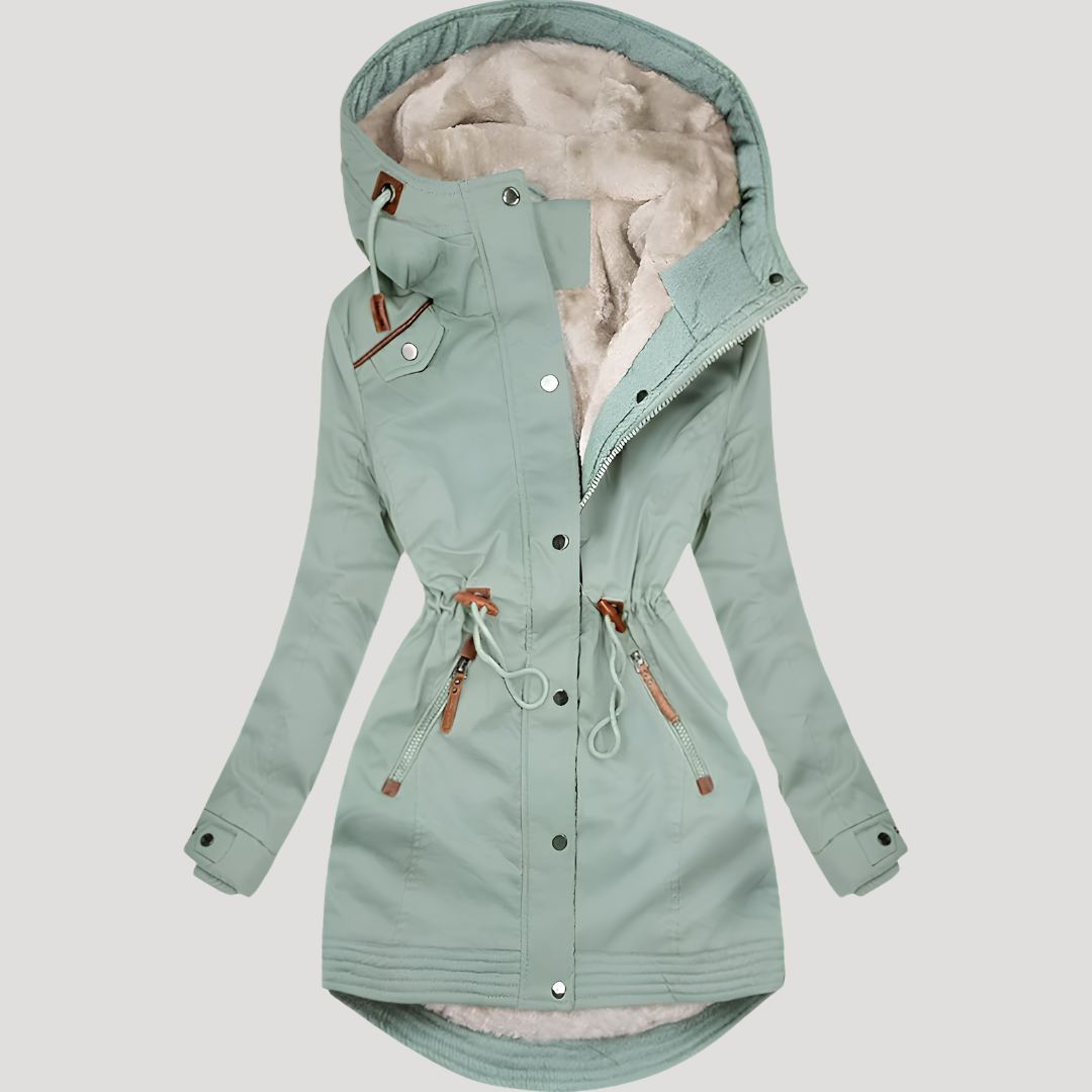 Parka femme à capuche et taille ajustable