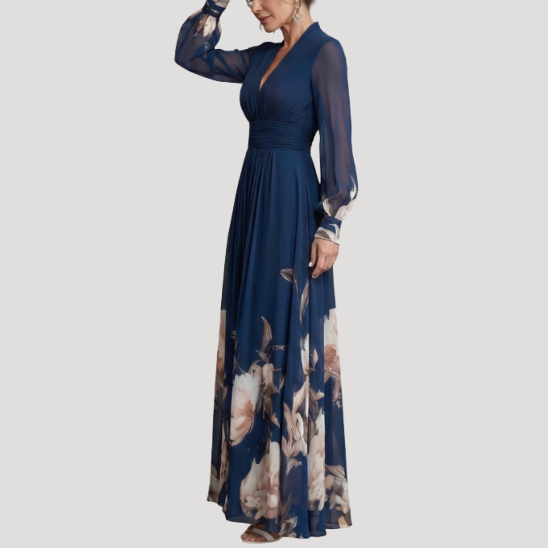 Robe Longue Femme Élégante Plissée pour Invitée de Mariage