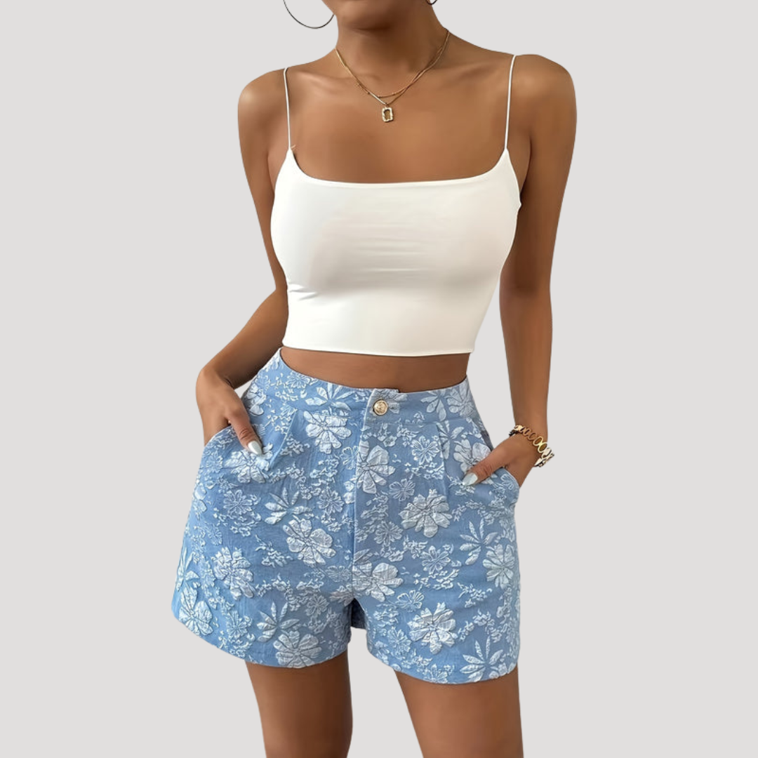 Short Femme Habillé Taille Haute à Imprimé Floral