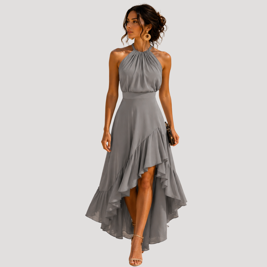 Robe Longue Femme Col Halter à Volants Élégante