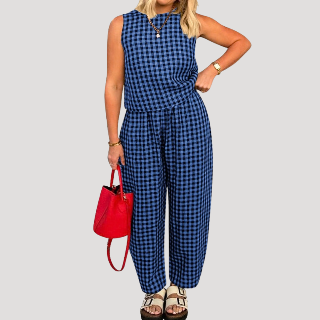 Ensemble Femme Vichy Pantalon Décontracté