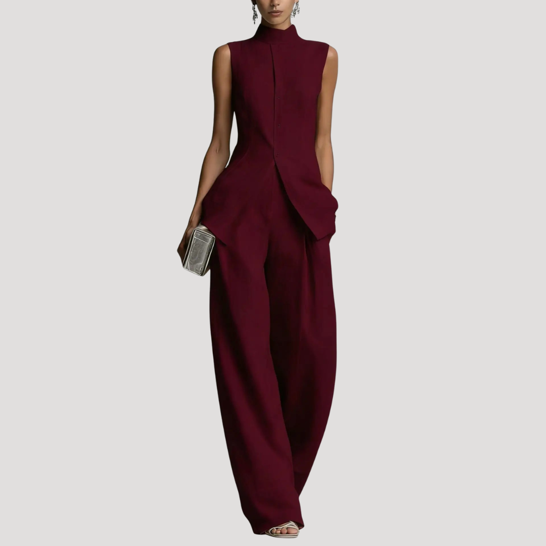 Tailleur Femme Chic Gilet Long et Pantalon Large