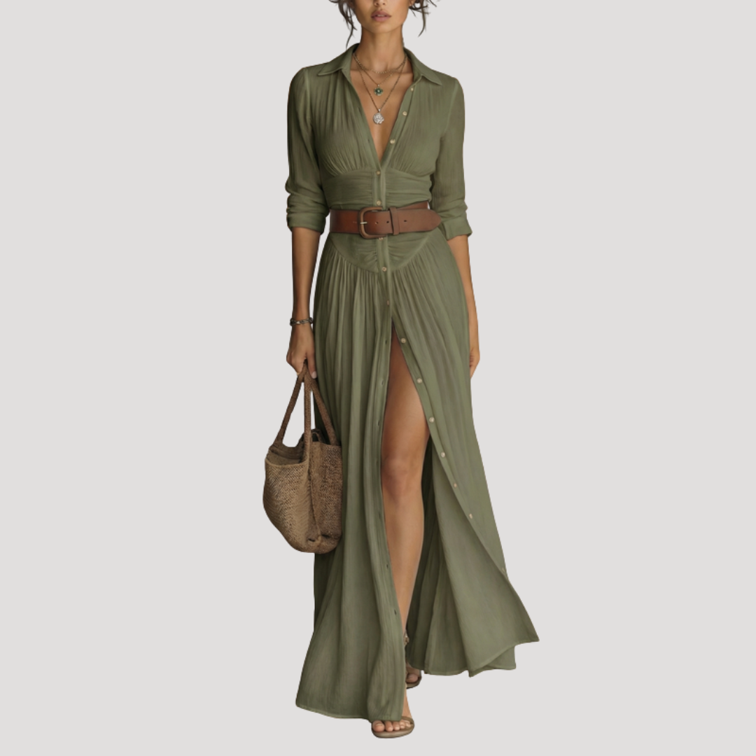 Robe Chemise Longue Femme Boutonnée