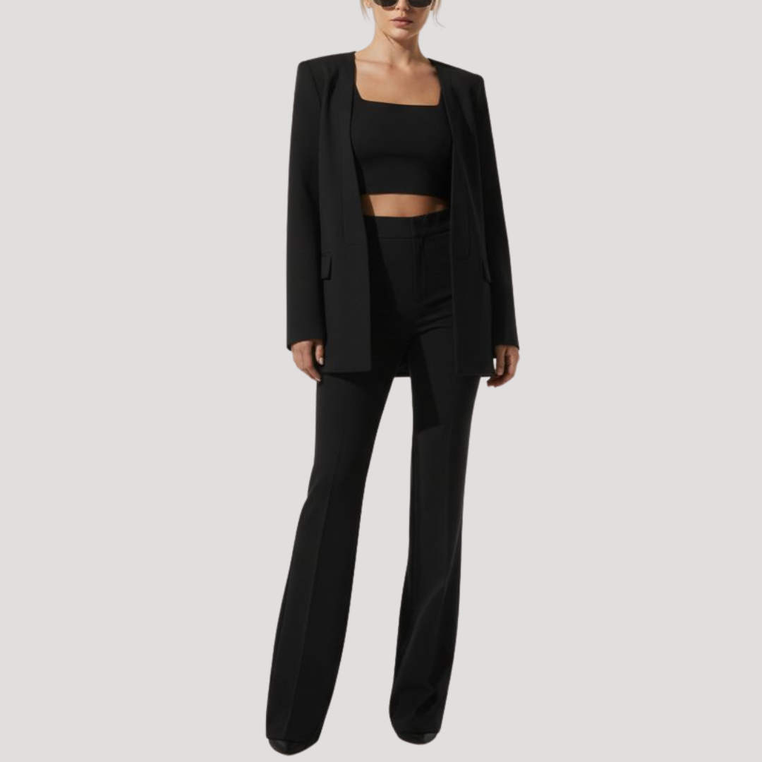 Tailleur Femme à Blazer Ajusté et Pantalon Large