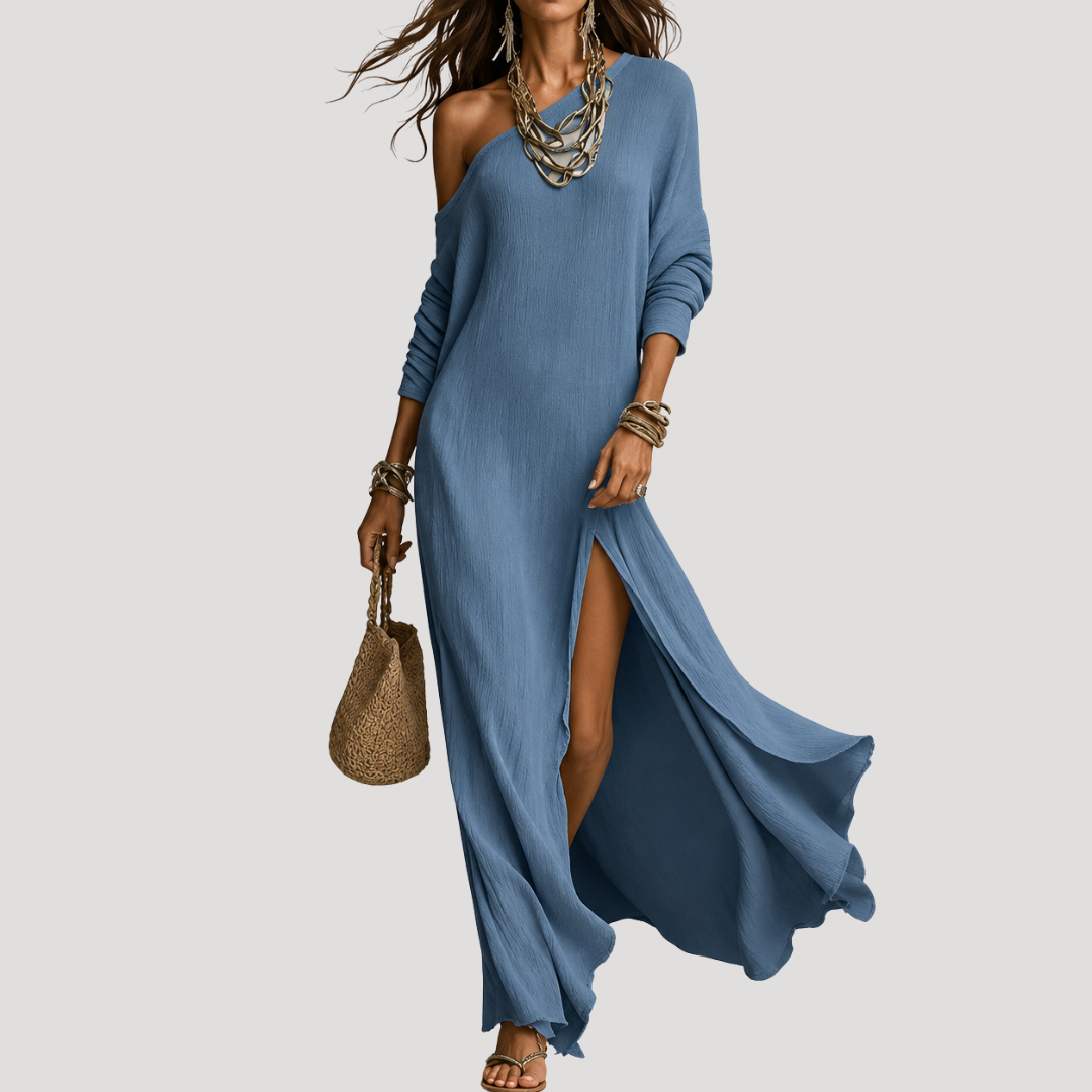 Robe Longue Femme Manches Longues Fente Latérale