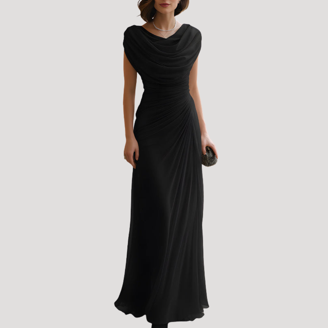 Robe Longue Drapée Col Bénitier Élégante