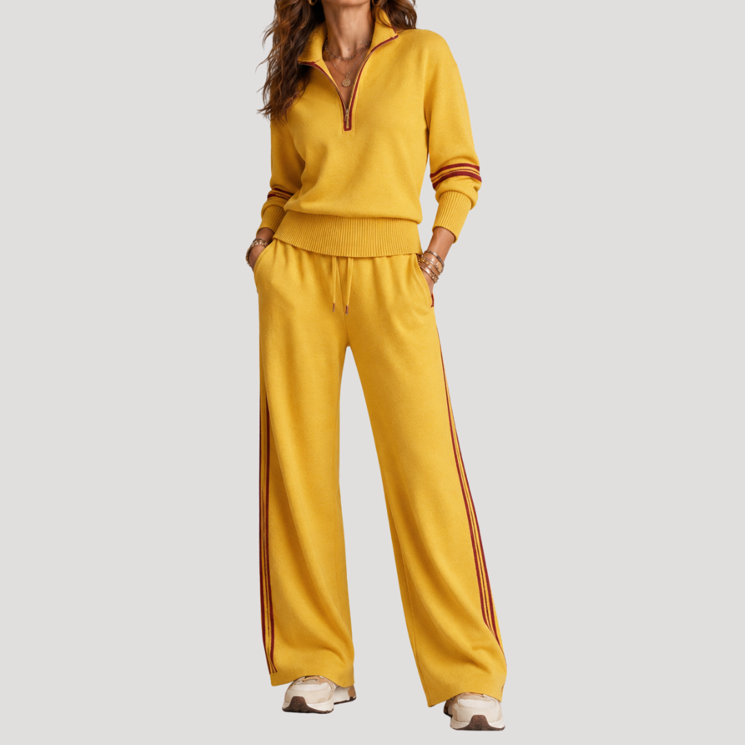 Ensemble femme haut col zippé et pantalon large