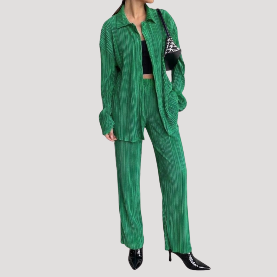 Ensemble Femme Chemise Plissée et Pantalon