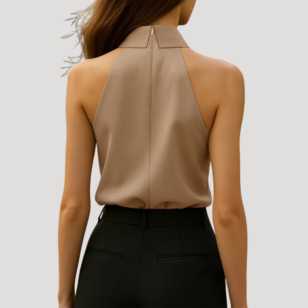 Top Femme Col Noué Sans Manches Élégant