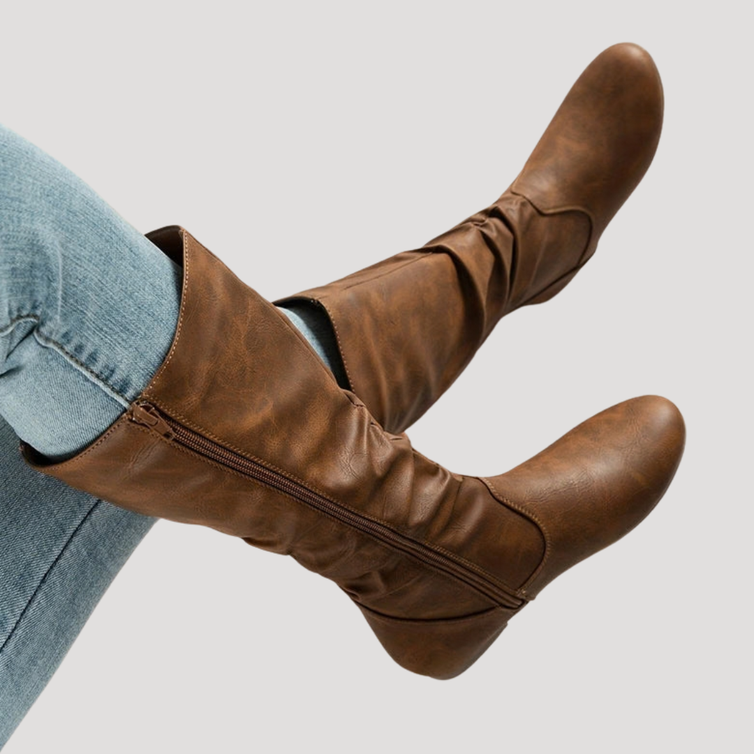 Bottes Femme Plates Froncées à Hauteur Genou