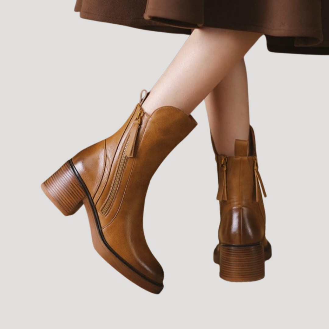 Bottines Femme à Talon Bloc Zip Latéral
