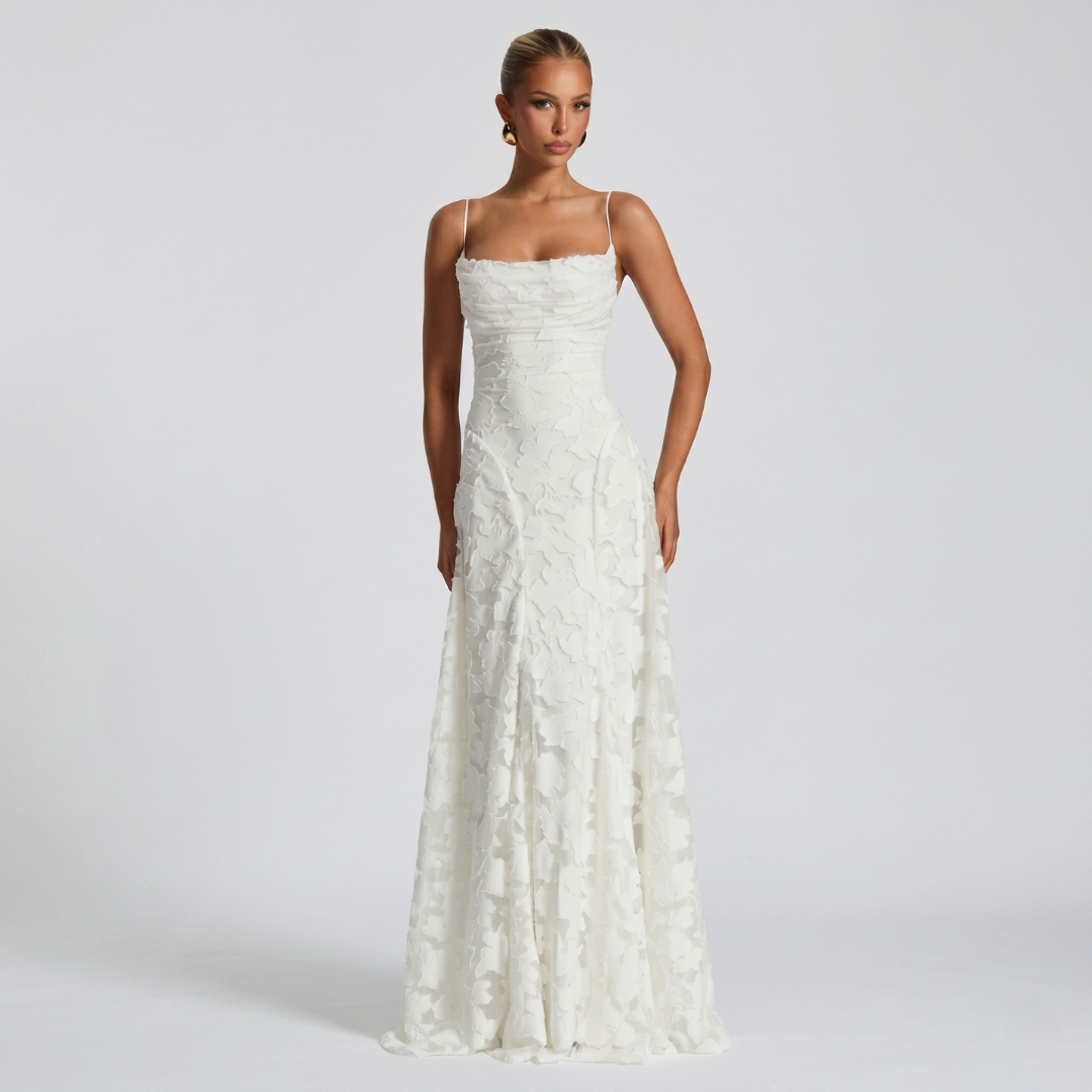 Robe Longue De Soirée Femme Évasée En Dentelle Élégante
