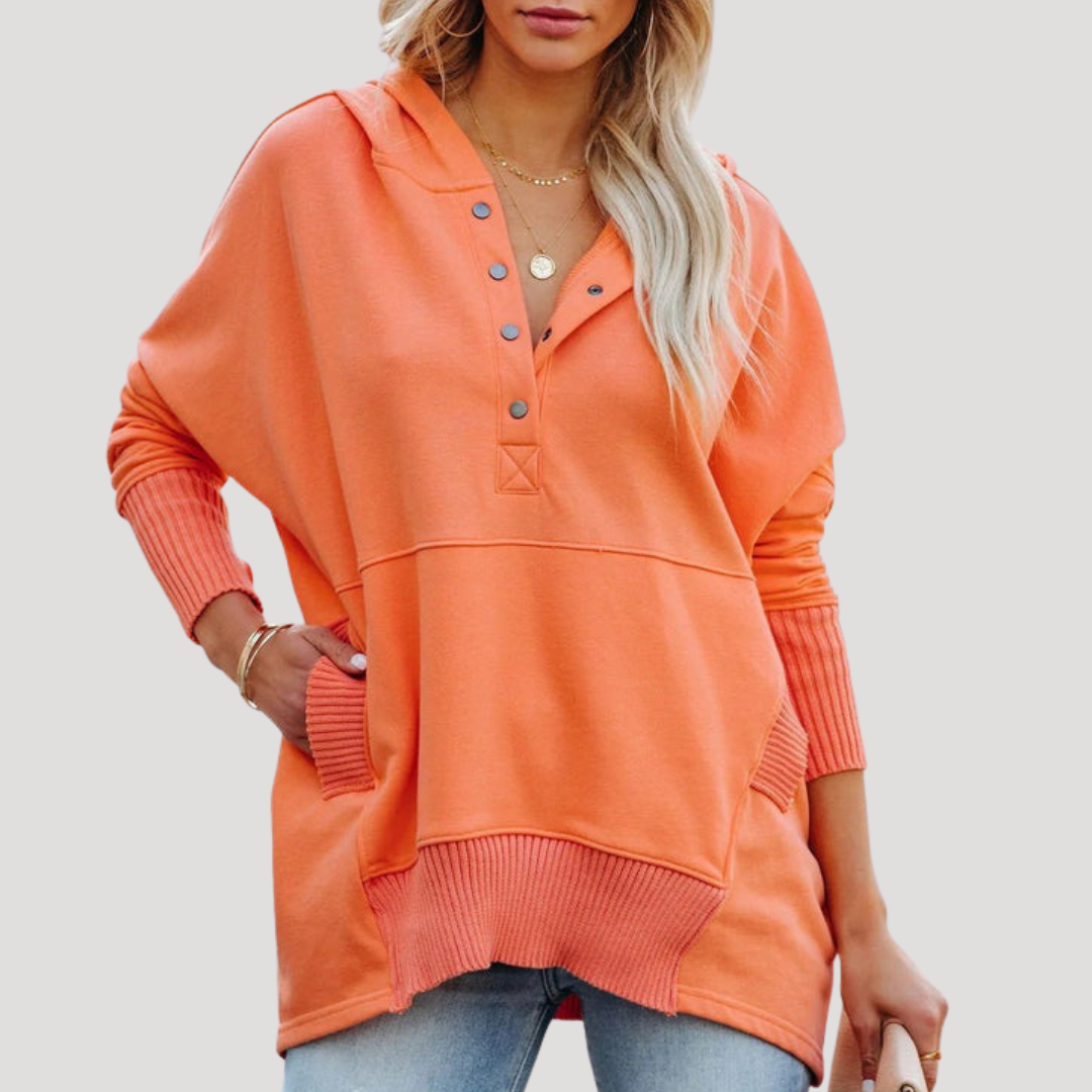 Sweat à Capuche Femme Oversize à Patte Pressionnée
