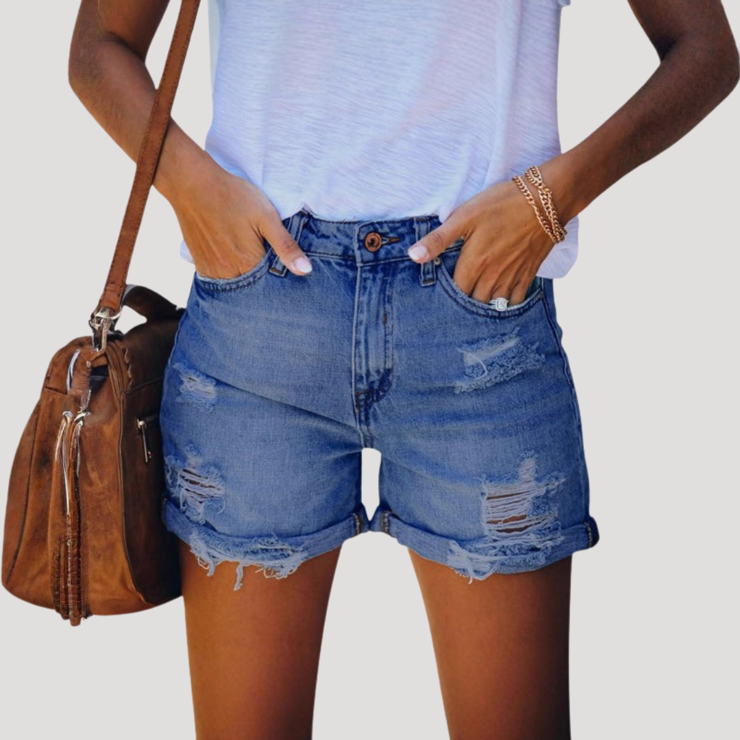 Short en Jean Femme Déchiré Taille Haute
