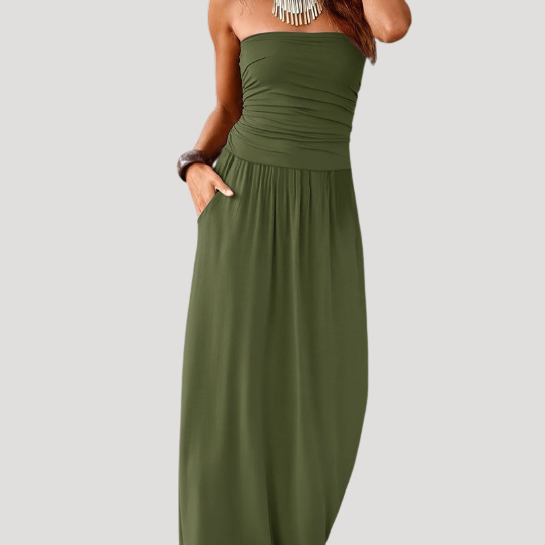 Robe Longue Bustier Froncée Femme