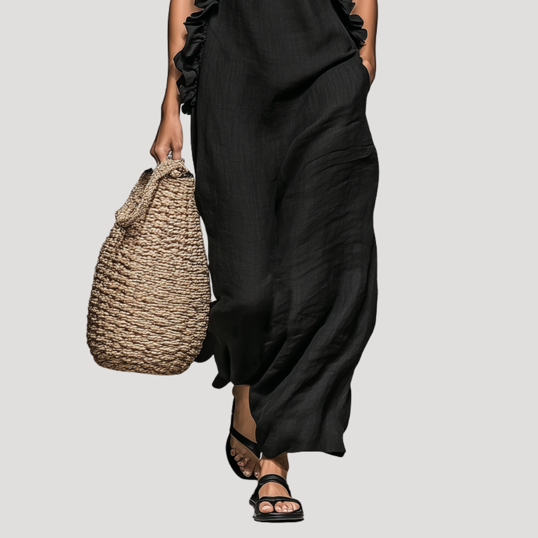 Robe Longue d'Été Sans Manches Col Montant Femme