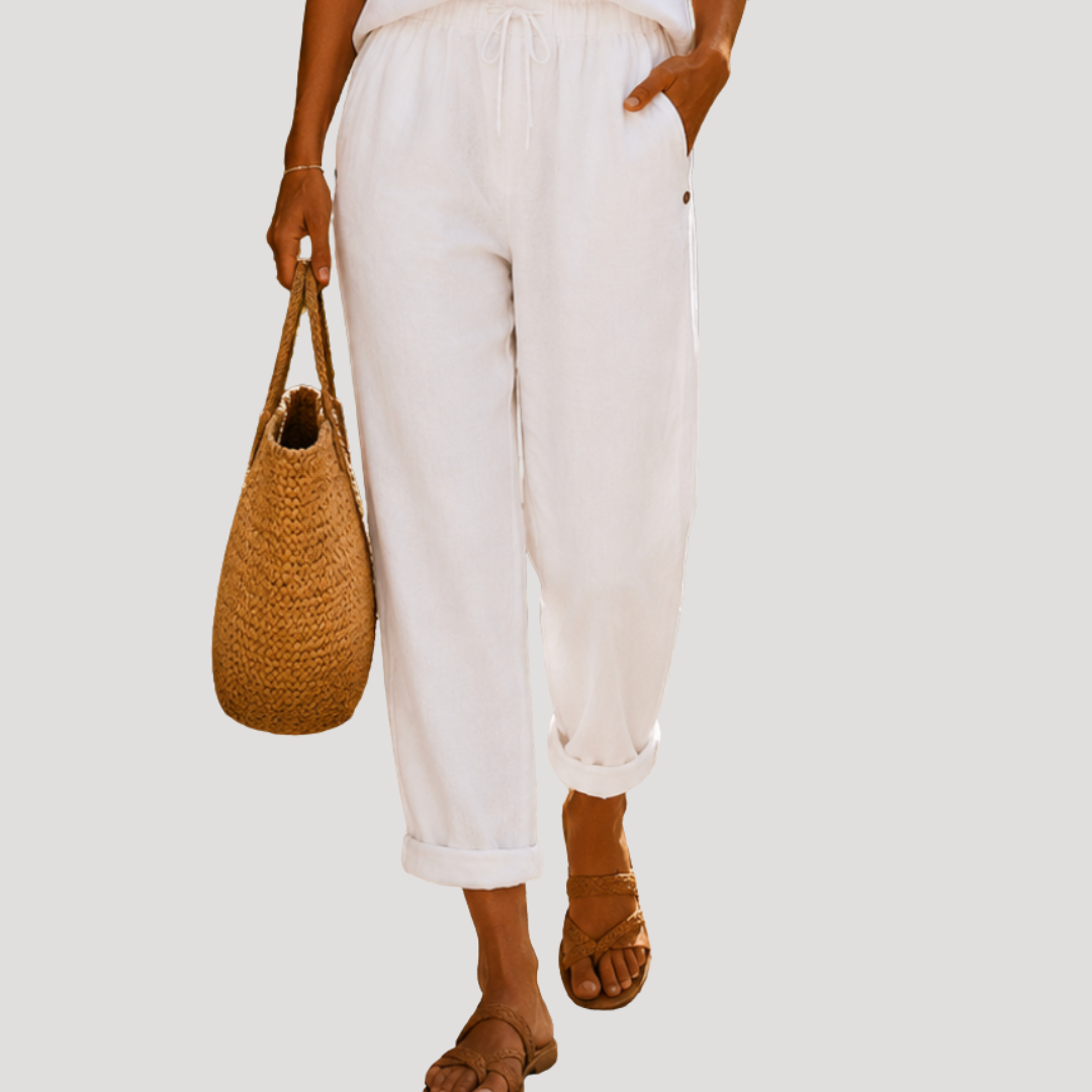 Pantalon Femme Jambe Droite Taille Coulissante Été