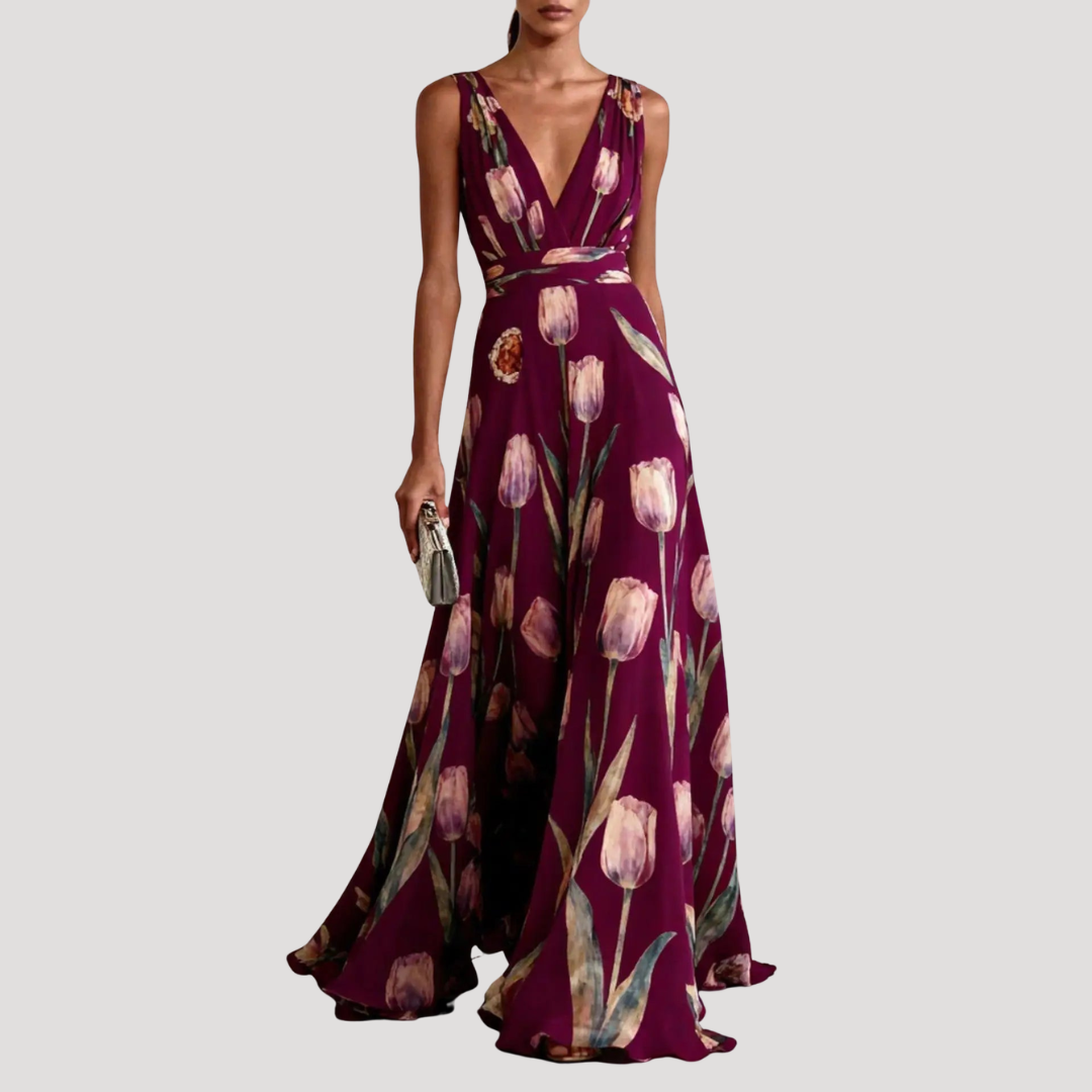 Robe Longue Femme Fleurie Col V Élégante