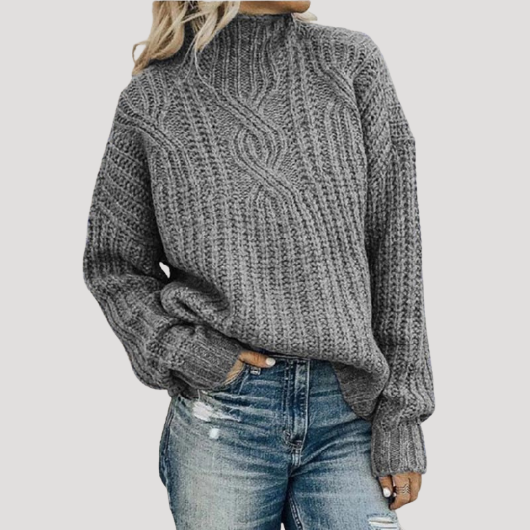 Pull Femme en Maille Torsadée Col Montant