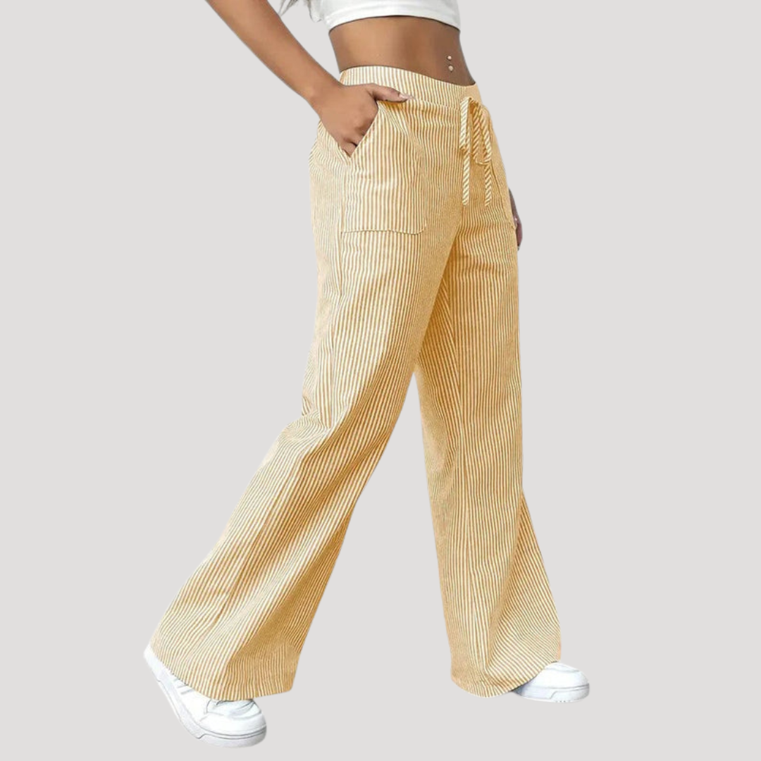 Pantalon Femme Décontracté Jambes Larges Rayées