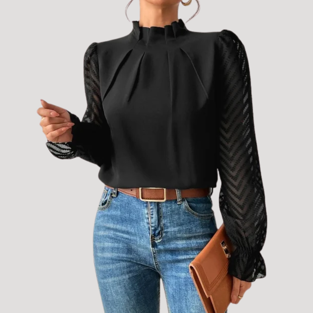Blouse Femme à Col Montant et Manches Transparentes