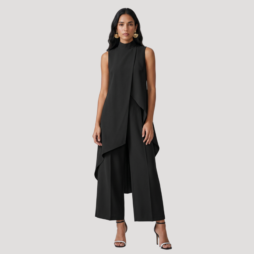 Ensemble Femme Élégant Haut Long Asymétrique et Pantalon Large